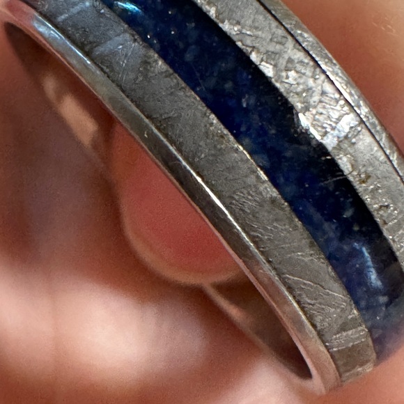 Shane Co Authentic Titanium Meteorite Lapis Lazuli Sz 11 Men’s Wedding Band Ring - Picture 10 of 13